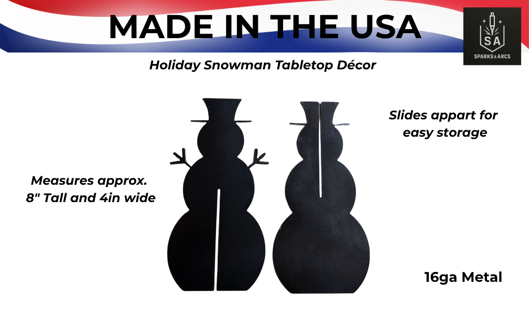 Holiday Snowman Tabletop Décor | 3D Christmas Metal Art | Festive 16-Gauge Steel Decoration | Made in Texas