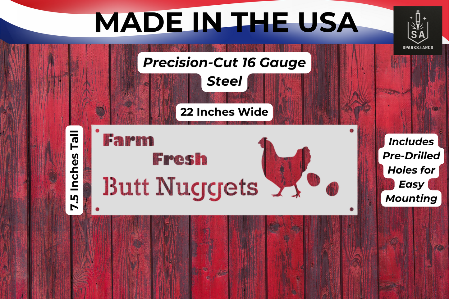 Farm Fresh Butt Nuggets Sign | Funny Metal Chicken Coop Décor | Handcrafted 16-Gauge Steel Sign | Made in Texas