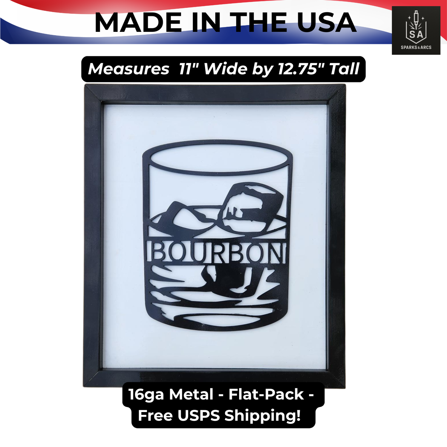 Whiskey & Bourbon Glass Metal Sign | Bar Décor for Man Cave | Rustic Wall Art | Made in Texas