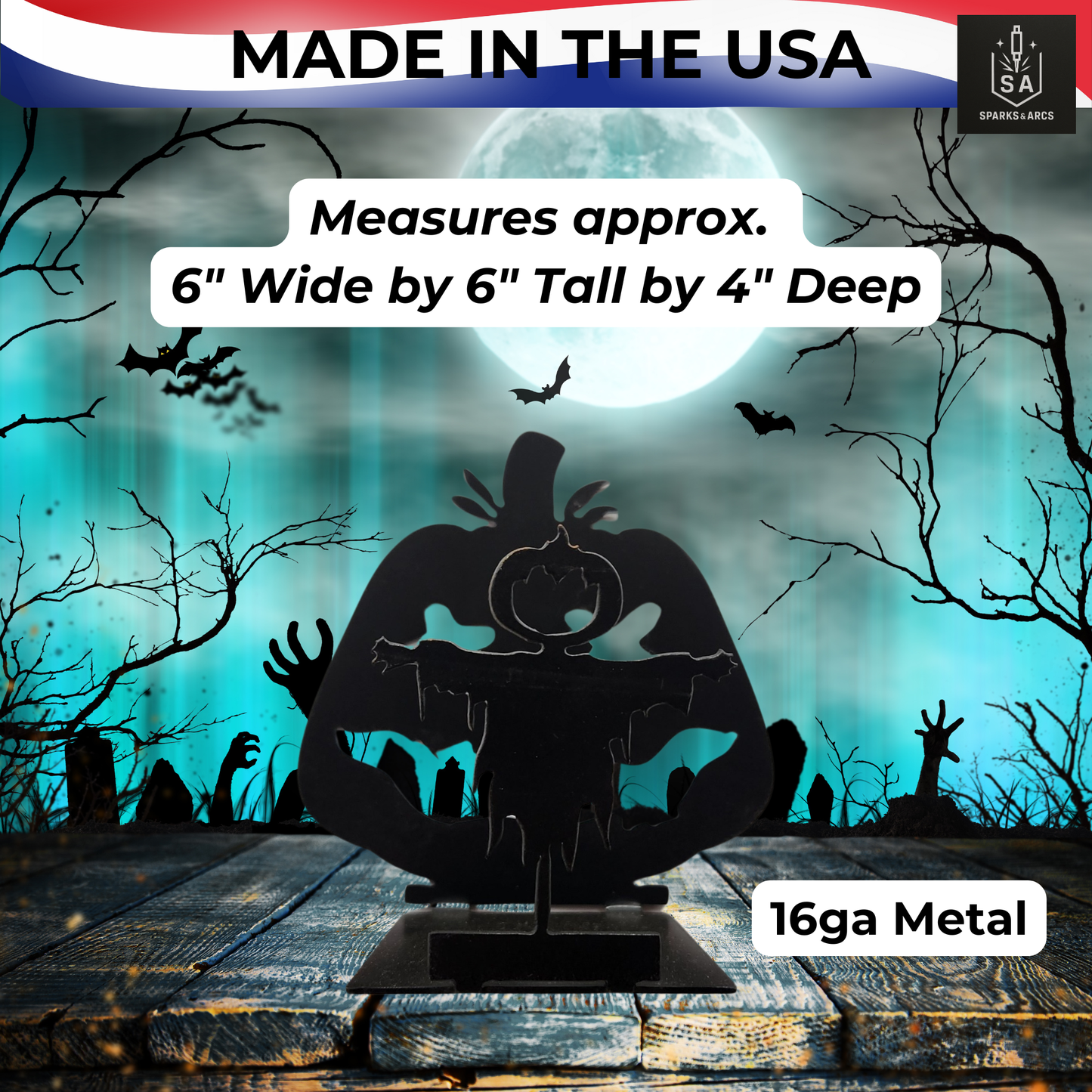 Ghost & Scarecrow Metal Shadow Casters | Spooky Halloween Tabletop Décor | 16-Gauge Steel Rustic Art | Made in Texas