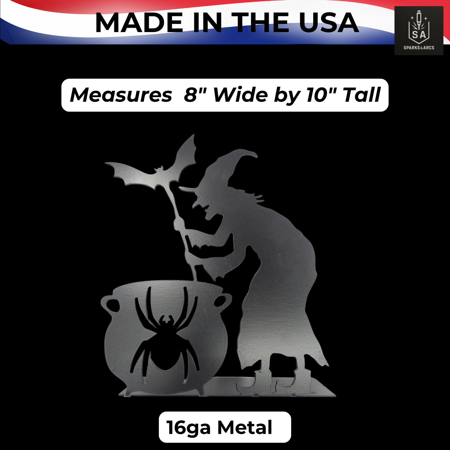 Handcrafted Witch & Cauldron Metal Décor | Texas-Made Halloween Tabletop Decoration | Spooky 16-Gauge Steel Accent