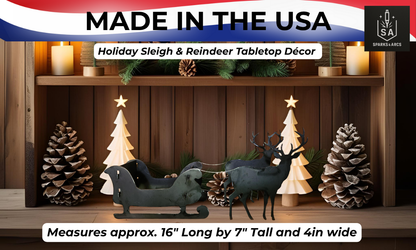 Holiday Sleigh & Reindeer Tabletop Décor | Handcrafted Christmas Metal Art | Festive 16-Gauge Steel Decoration