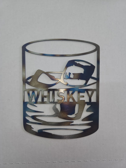 Whiskey & Bourbon Glass Metal Sign | Bar Décor for Man Cave | Rustic Wall Art | Made in Texas
