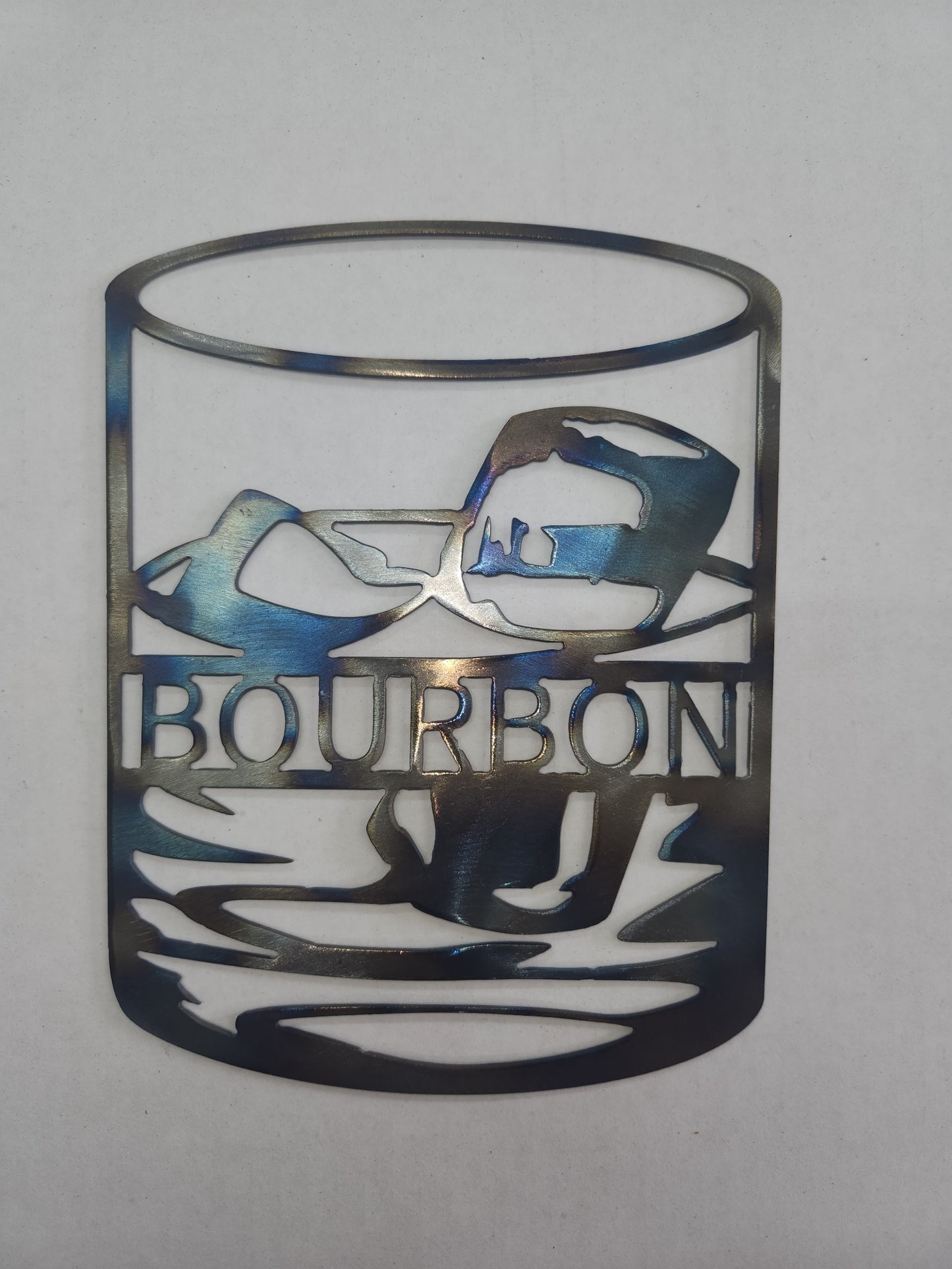 Whiskey & Bourbon Glass Metal Sign | Bar Décor for Man Cave | Rustic Wall Art | Made in Texas