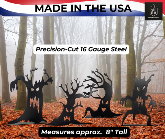 Haunted Tree Metal Décor Set of 4 | Rustic Halloween Tabletop Art | 16-Gauge Steel Spooky Trees | Made in Texas