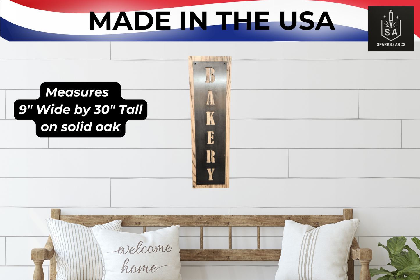 Vertical Bakery Sign | Rustic Metal Wall Art for Kitchen | Farmhouse Décor | Made in Texas