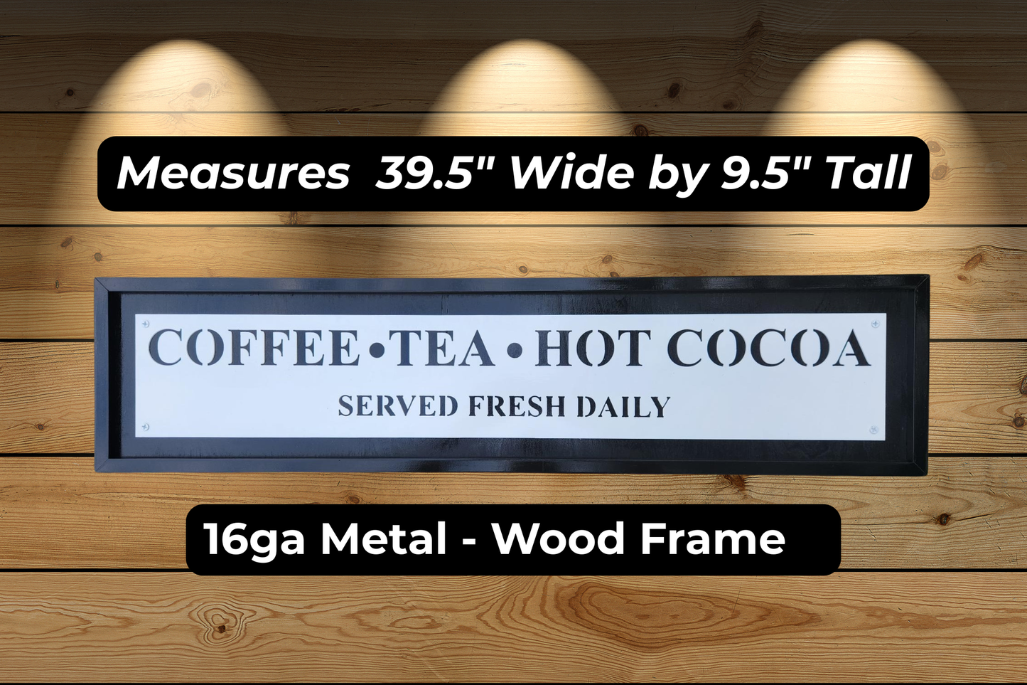Large Framed Coffee Bar Sign | Metal "Coffee Tea Hot Cocoa" Wall Art | Farmhouse Kitchen Décor | Made in Texas