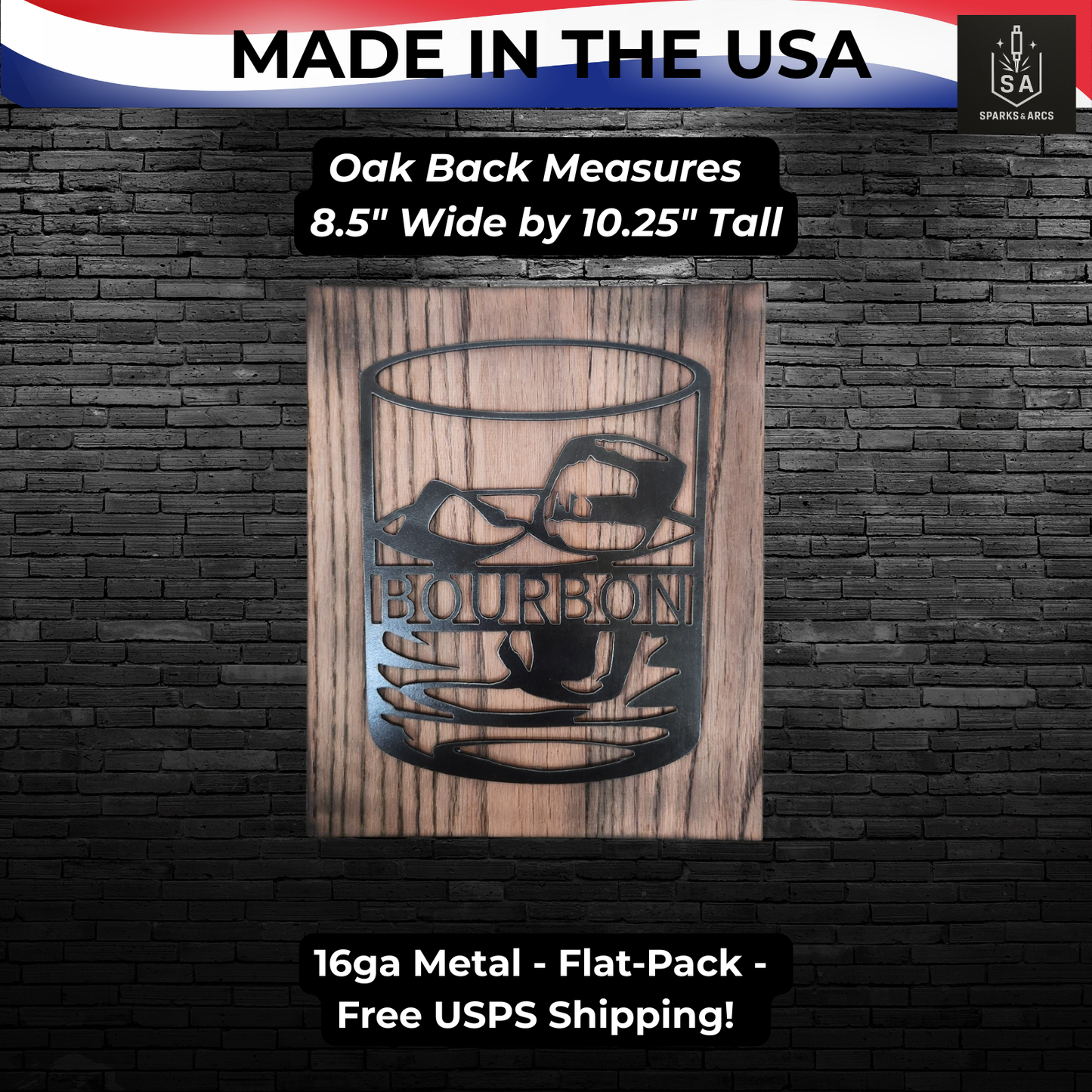 Whiskey & Bourbon Glass Metal Sign | Bar Décor for Man Cave | Rustic Wall Art | Made in Texas