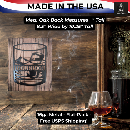 Whiskey & Bourbon Glass Metal Sign | Bar Décor for Man Cave | Rustic Wall Art | Made in Texas