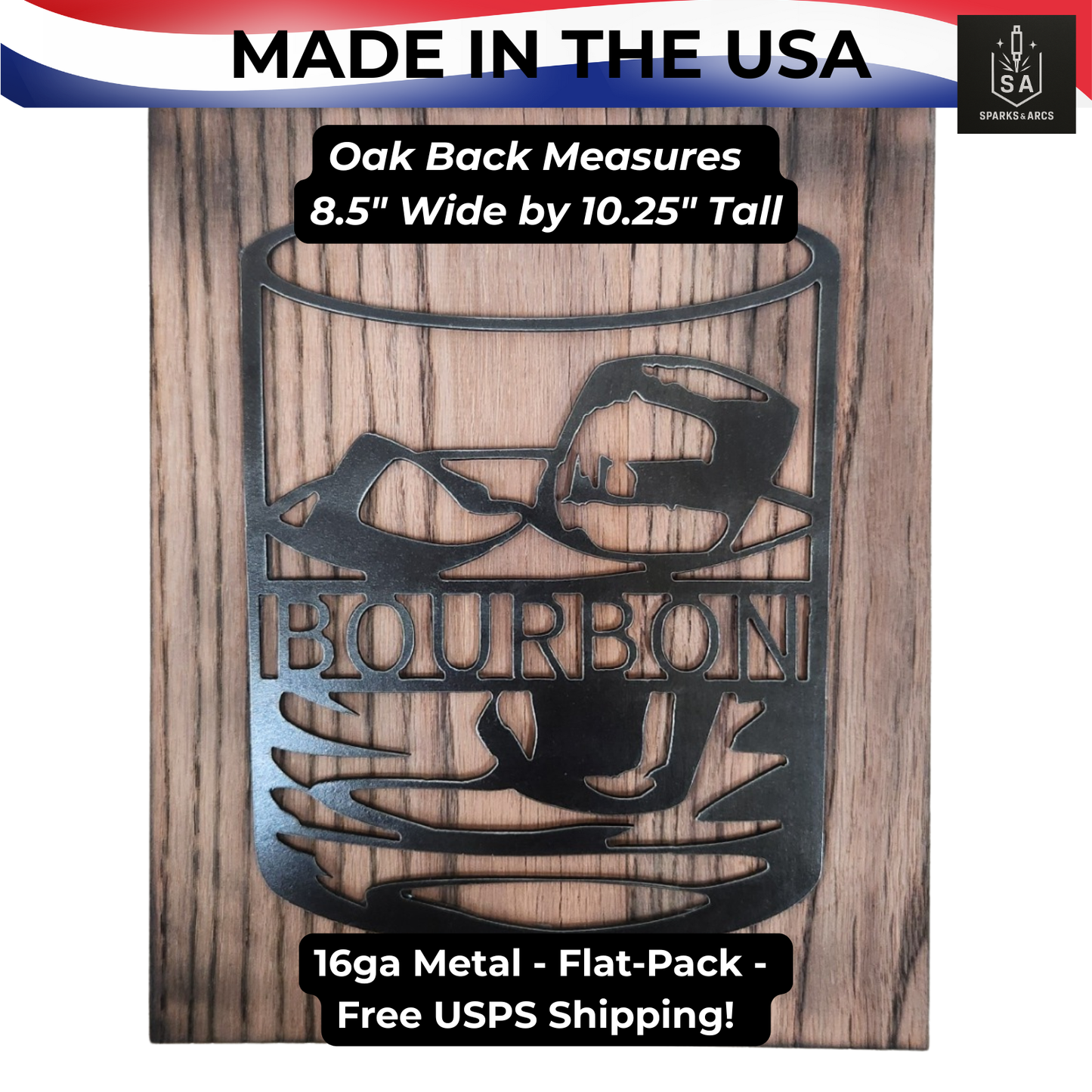 Whiskey & Bourbon Glass Metal Sign | Bar Décor for Man Cave | Rustic Wall Art | Made in Texas