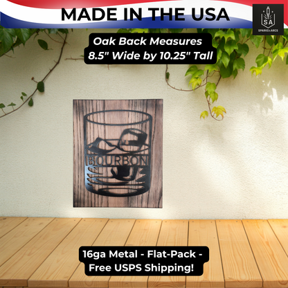 Whiskey & Bourbon Glass Metal Sign | Bar Décor for Man Cave | Rustic Wall Art | Made in Texas