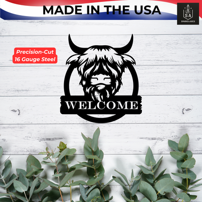 Highland Cow Welcome Sign | Handcrafted Metal Wall Art | Farmhouse Home Décor | Made in Texas