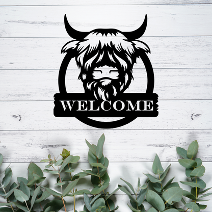 Highland Cow Welcome Sign | Handcrafted Metal Wall Art | Farmhouse Home Décor | Made in Texas