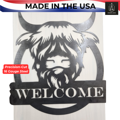 Highland Cow Welcome Sign | Handcrafted Metal Wall Art | Farmhouse Home Décor | Made in Texas