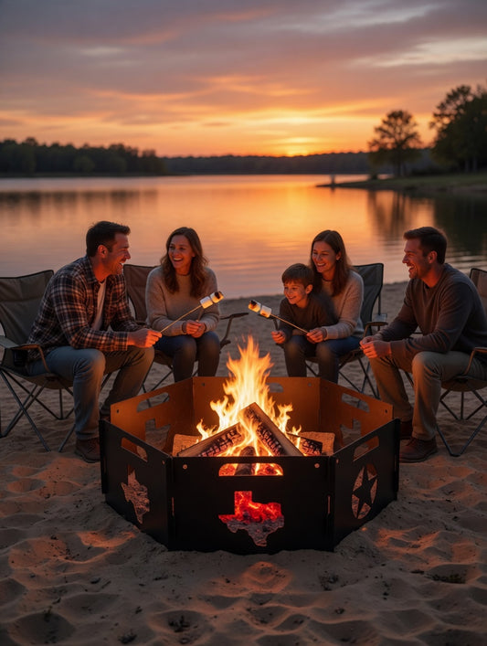 Portable Texas Fire Ring - Collapsible 6 Panel Campfire Pit - Texas Made