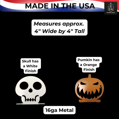 Mini Halloween Metal Décor | Skull or Pumpkin | 4x4 Tabletop Accent | Made in Texas