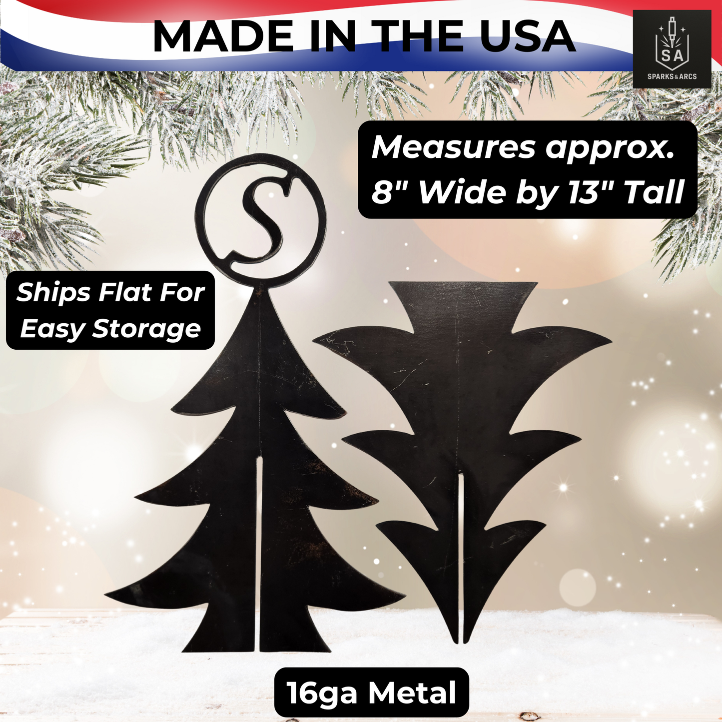 Custom Monogram 3D Metal Christmas Tree | Personalized Rustic Holiday Décor | 13" Steel Art | Made in Texas