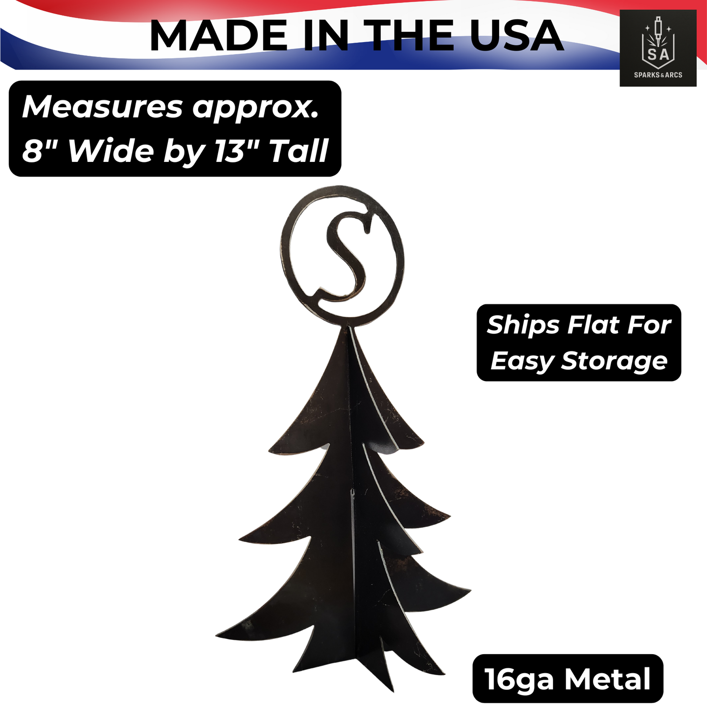 Custom Monogram 3D Metal Christmas Tree | Personalized Rustic Holiday Décor | 13" Steel Art | Made in Texas