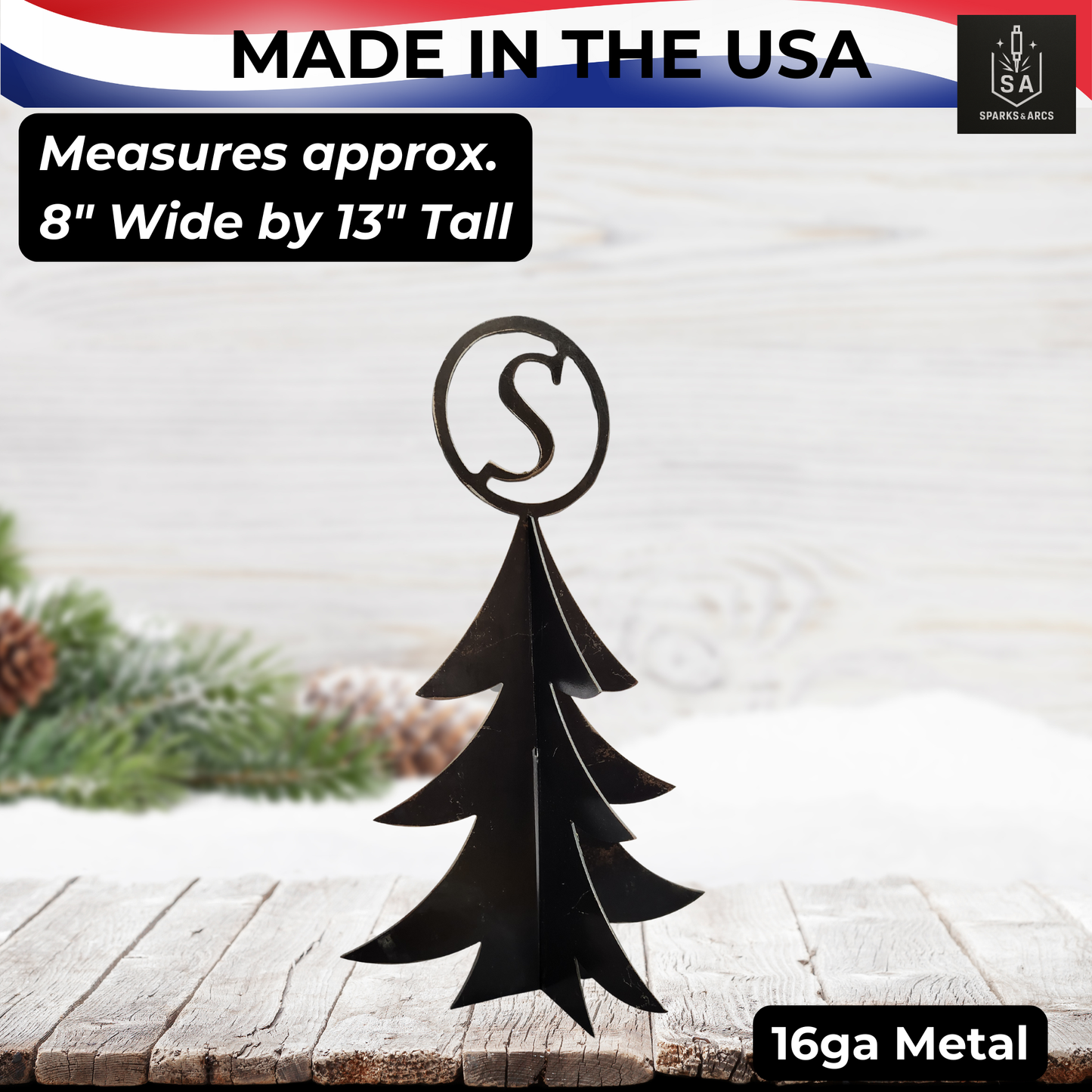 Custom Monogram 3D Metal Christmas Tree | Personalized Rustic Holiday Décor | 13" Steel Art | Made in Texas