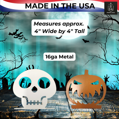 Mini Halloween Metal Décor | Skull or Pumpkin | 4x4 Tabletop Accent | Made in Texas