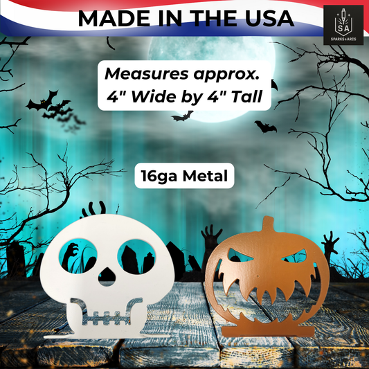 Mini Halloween Metal Décor | Skull or Pumpkin | 4x4 Tabletop Accent | Made in Texas