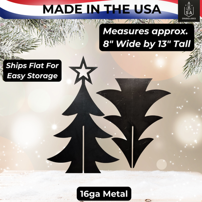 3D Metal Christmas Tree with Star | Rustic Holiday Décor | 13" Freestanding Steel Art | Made in Texas