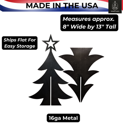 3D Metal Christmas Tree with Star | Rustic Holiday Décor | 13" Freestanding Steel Art | Made in Texas