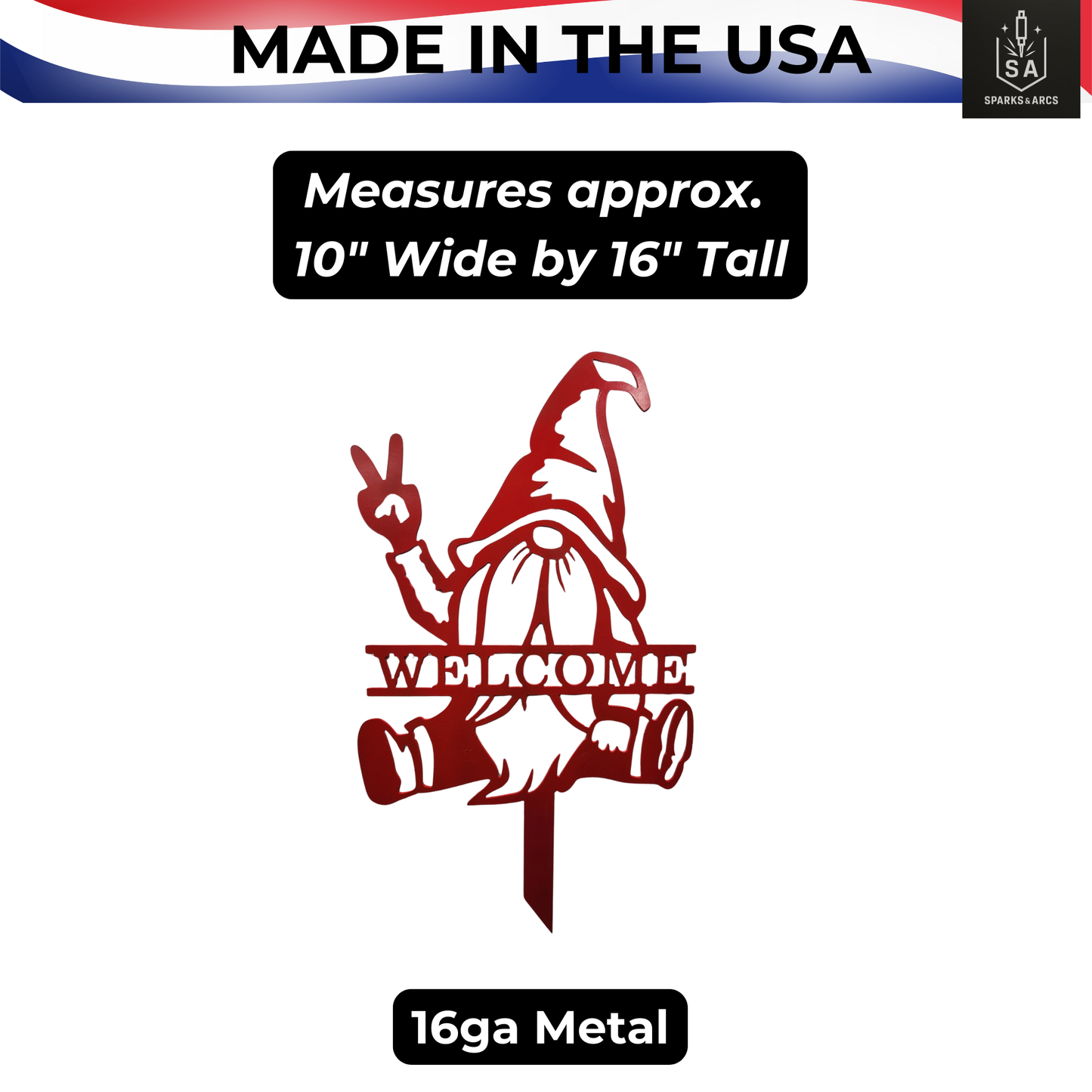 Peace Sign Gnome Metal Garden Stake | "Welcome" Metal Yard Art | Handcrafted 16" Steel Décor | Made in Texas