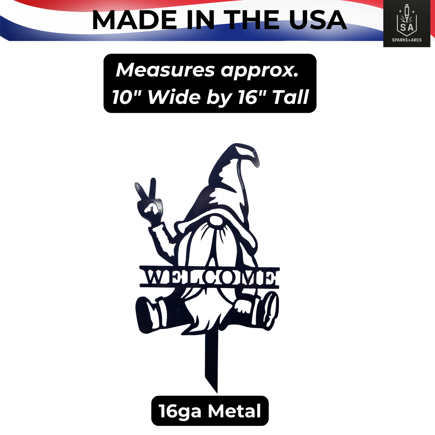 Peace Sign Gnome Metal Garden Stake | "Welcome" Metal Yard Art | Handcrafted 16" Steel Décor | Made in Texas