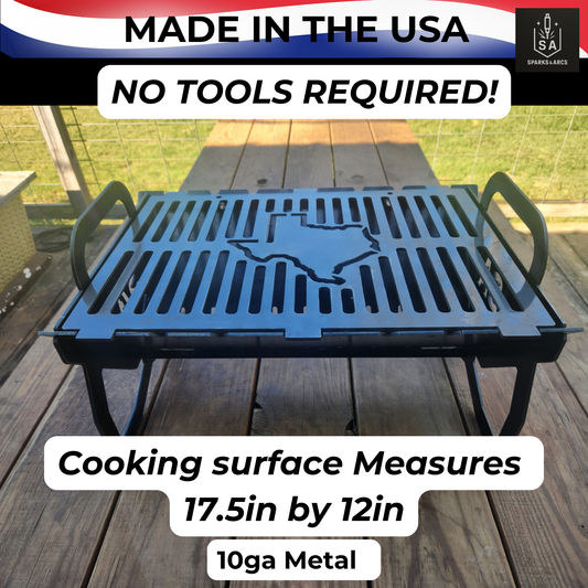 Heavy-Duty Camp King Grill | Portable Flat-Pack 10-Gauge Steel Fire Pit | Texas Made Campfire Cooking